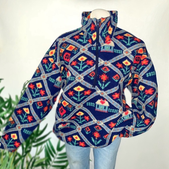v i n t a g e :: Slouchy Cozy Whimsy Country Floral Fleece Sweater Pullover - Picture 10 of 10